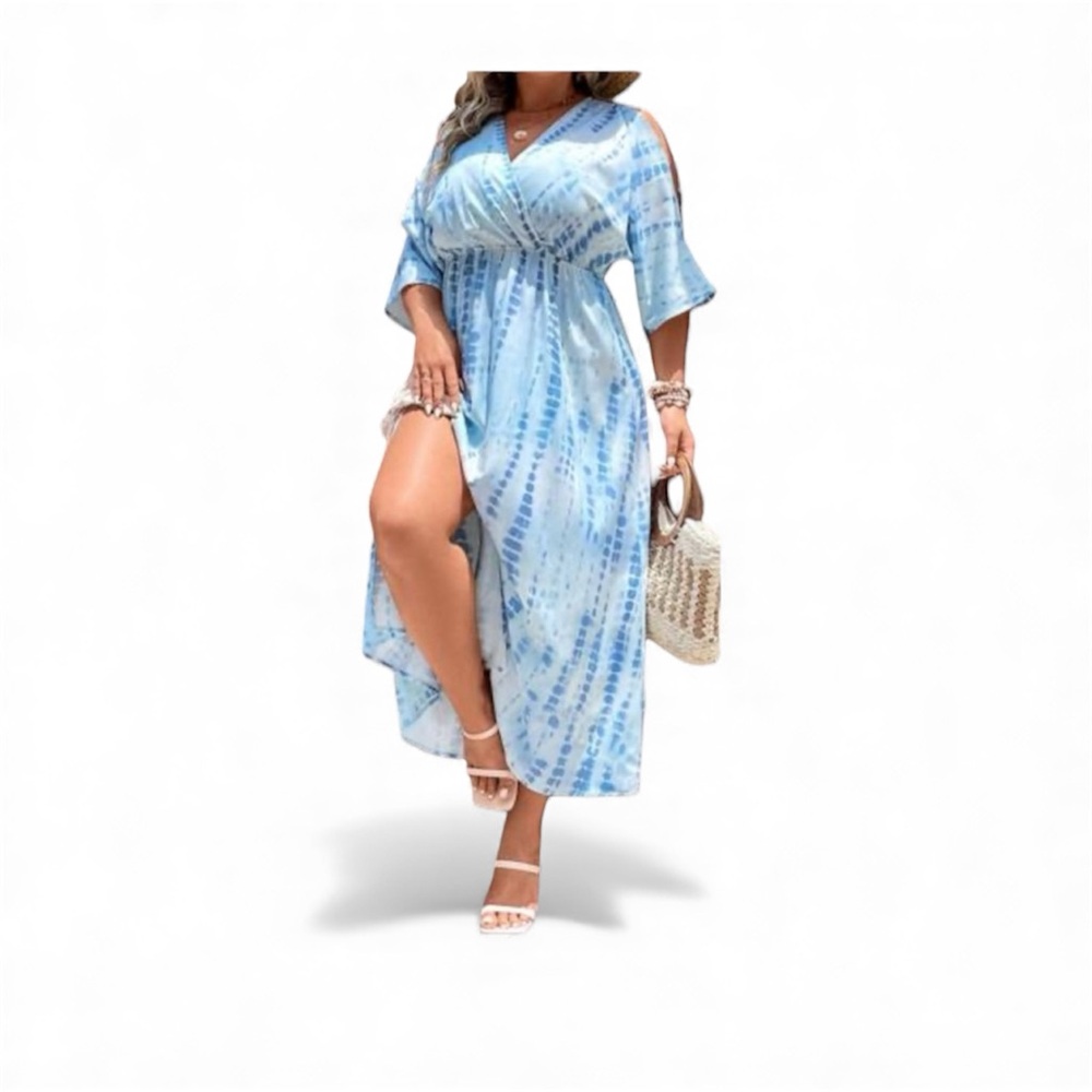 SHEIN Holidaya Tie Dye Cold Shoulder Dress